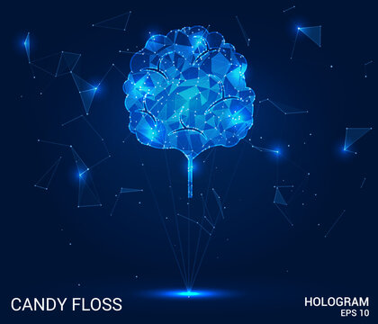 A hologram candy floss. Candy floss made of polygons, triangles of points and lines. Candy floss is a low poly compound structure. Technology concept vector.