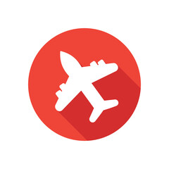 Airplane, plane icon with long shadow style. Travel symbol. Vector illustration.