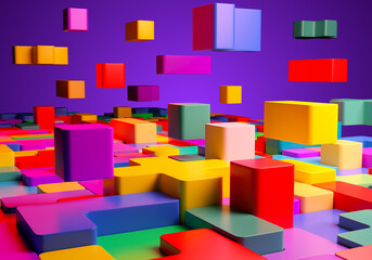 Mosaic of colorful shapes. Abstract construction  blocks tetris shapes. Geometric shapes. Concept of creative, logical thinking 3D image
