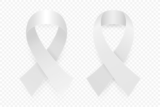 Vector 3d Realistic Clear White Ribbon Set. Lung Cancer Awareness Symbol Closeup. Cancer Ribbon Template. World Lung Cancer Day Concept