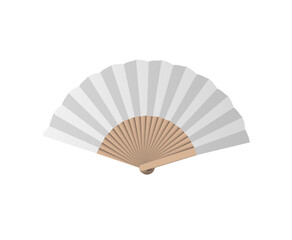 Hand fan, simple japanese geisha white paper air fan. Vector illustration. Asian traditiional accessory. Graphic stock image. bamboo wood woman china beauty culture. clip art drawing