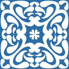 Blue motif for ceramic tiles in Azulejo style, retro blue design