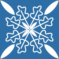 Floral pattern for decorating ceramic tiles in Spanish Azulejo style, blue illustration