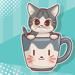 cat in cup anime style