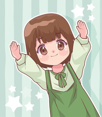 little girl celebrating anime style poster