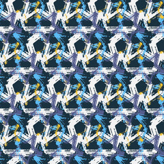 Decorative seamless pattern contrast star graffiti on dark blue background, design for textile - obrazy, fototapety, plakaty