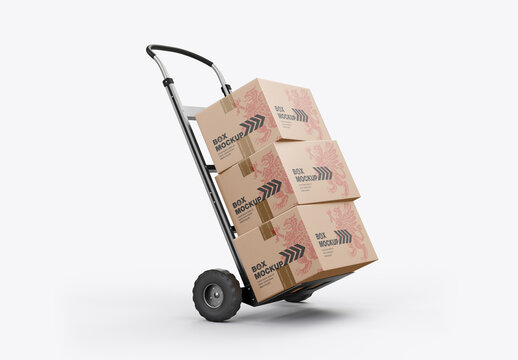 Hand Truck with Boxes Mockup