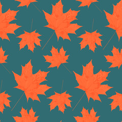Fototapeta premium Orange maple leaf autumn seamless pattern trace maple leaf