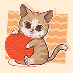 cute cat with ball of yarn poster
