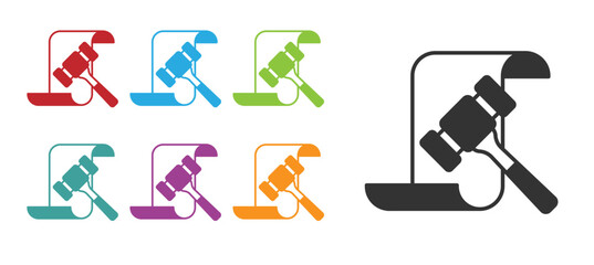 Black Auction hammer icon isolated on white background. Gavel - hammer of judge or auctioneer. Bidding process, deal done. Auction bidding. Set icons colorful. Vector