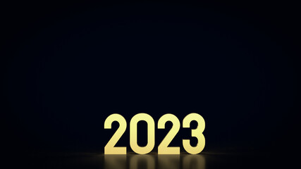 The gold number 2023 in black background  3d rendering