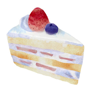 手描きのショートケーキの水彩イラスト