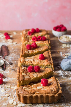 Homemade Bakewell tart with raspberries
