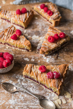 Homemade Bakewell tart with raspberries