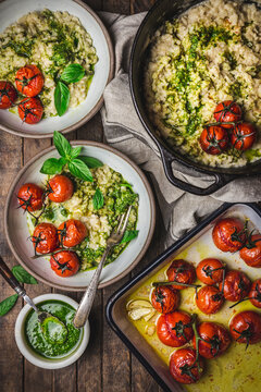 Baked Risotto with Tomatoes and Pesto