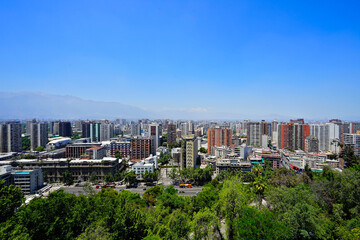 Modern towers, Cityscape of Santiago de Chile from the top of the hill of Santa Lucia