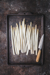 White Asparagus on vintage baking tray