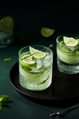 Cucumber and Lime gin and tonic on tray