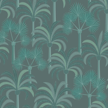 Seamless background wallpaper of lush green tropical palm grove © lazyllama