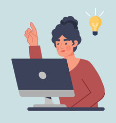 Woman with idea at computer