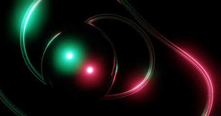 Render with ball and metal line with green and pink highlights