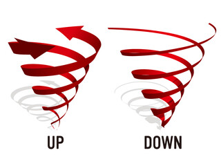 上昇と下降のトルネード矢印　赤　ベクターイラストレーション