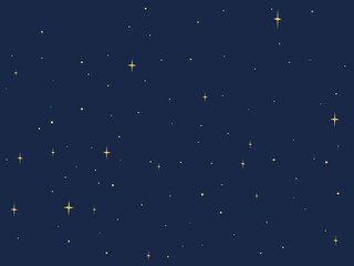Cartoon night starry sky vector design. Simple dark blue space background with stars clipart. Cartoon starry pattern. Cosmic stars in darkness space vector, night sky constellations galaxy