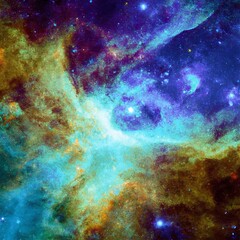 Naklejka na ściany i meble Colorful Galaxies and Nebulas of Vibrant Blue and Green Hues - Digital Art of the Cosmos