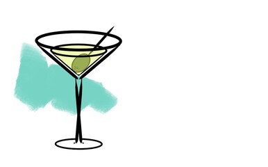 Illustration of glass with exotic drink and olive