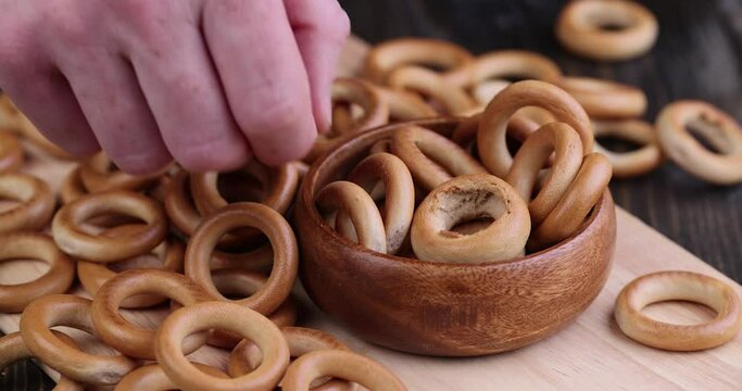 it was not possible to take dry hard bagels from a plate, delicious traditional Russian food round bagels for tea