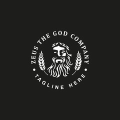 Vintage Zeus head logo with lettering and wheat vector
