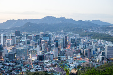 Obraz premium Sunset from Namsan Tower in Seoul, Korea