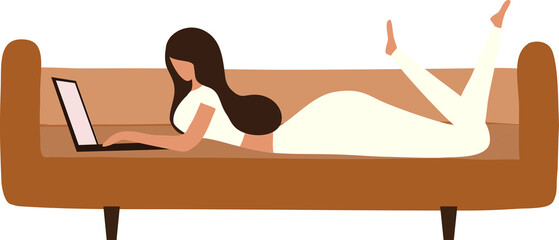 work from home, woman working on laptop on png background