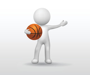 3D small white people - Basketball player clipart icon vector logo  image design background template