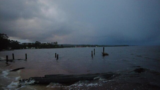 Moody morning across the lake in Strahan, West Coast Tasmania