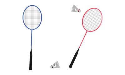 Set of badminton elements clipart. Badminton racket and shuttlecock watercolor style vector illustration isolated on white background. Badminton accessories cartoon hand drawn style flat vector design
