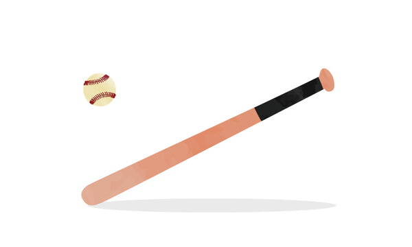 Baseball bat clipart. Simple wooden baseball bat watercolor style vector illustration isolated on white background. Wooden baseball bat cartoon hand drawn style. Baseball stick vector design