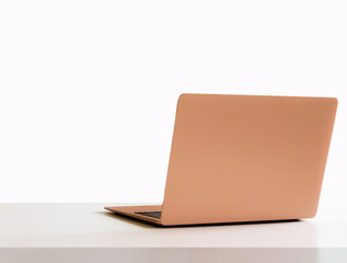 White office desk table with  of laptop, notebook, computer with equipment office supplies. Business and finance concept. Workplace, in isolated on white background. with clipping path.