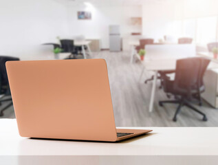 White office desk table with  of laptop in home, notebook, computer with equipment office supplies. Business and finance concept.with clipping path.