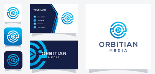 Vector graphic of Letter O technology with play Logo design with business card