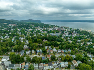 Aerial view of Nyack New York near the Hudson river