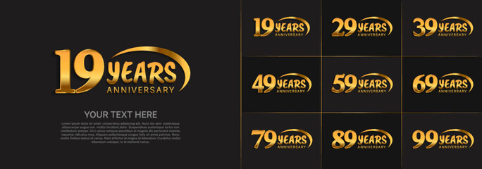 set of anniversary golden color with swoosh for celebration event