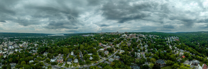 Aerial panorama of Ithaca New York with Cornell in the background