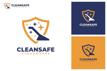 Safe cleaning with shield logo vector. Cleaning service business logo template design concept.