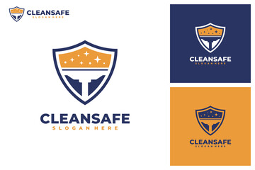 Safe cleaning with shield logo vector. Cleaning service business logo template design concept.