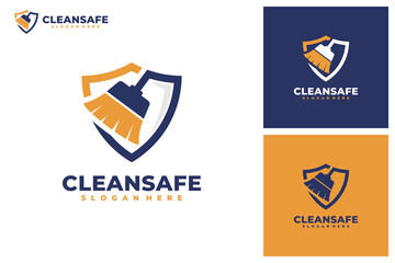 Safe cleaning with shield logo vector. Cleaning service business logo template design concept.