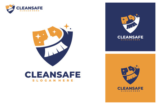 Safe cleaning with shield logo vector. Cleaning service business logo template design concept.