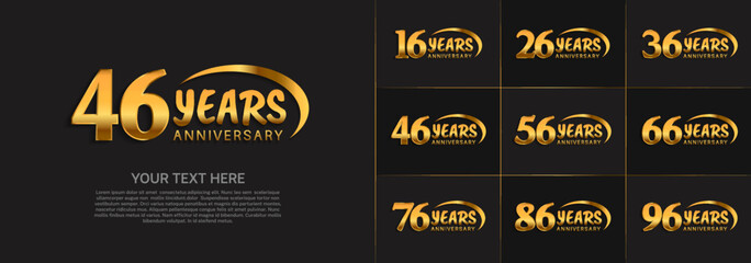 Naklejka premium set of anniversary golden color with swoosh for celebration event