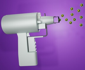 Gene gun is used to deliver DNA coated with gold particulates by shooting into tissue or cells 3d rendering