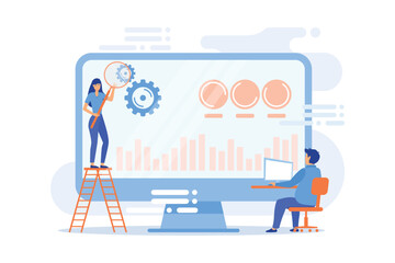 CRO analyst and specialist increase customers percentage. Conversion rate optimization, digital marketing system, lead attraction marketing concept. flat vector modern illustration